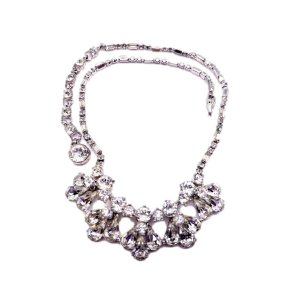 Vintage Bogoff Rhinestone Cluster Necklace Art De… - image 1